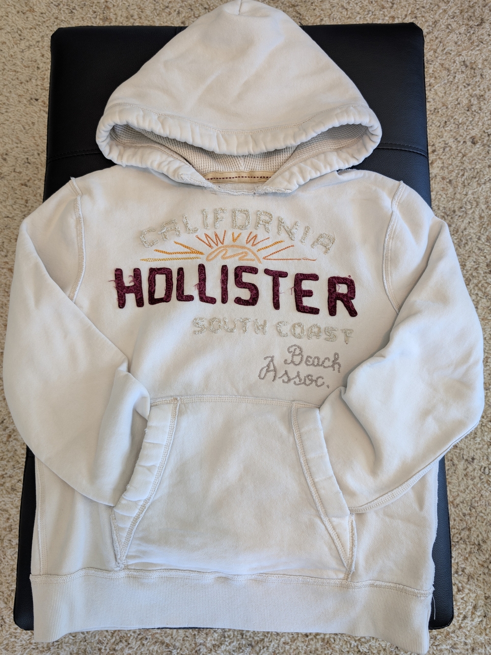 Hollister Kids Cream Hooded Sweatshirt - California Embroidered Logo